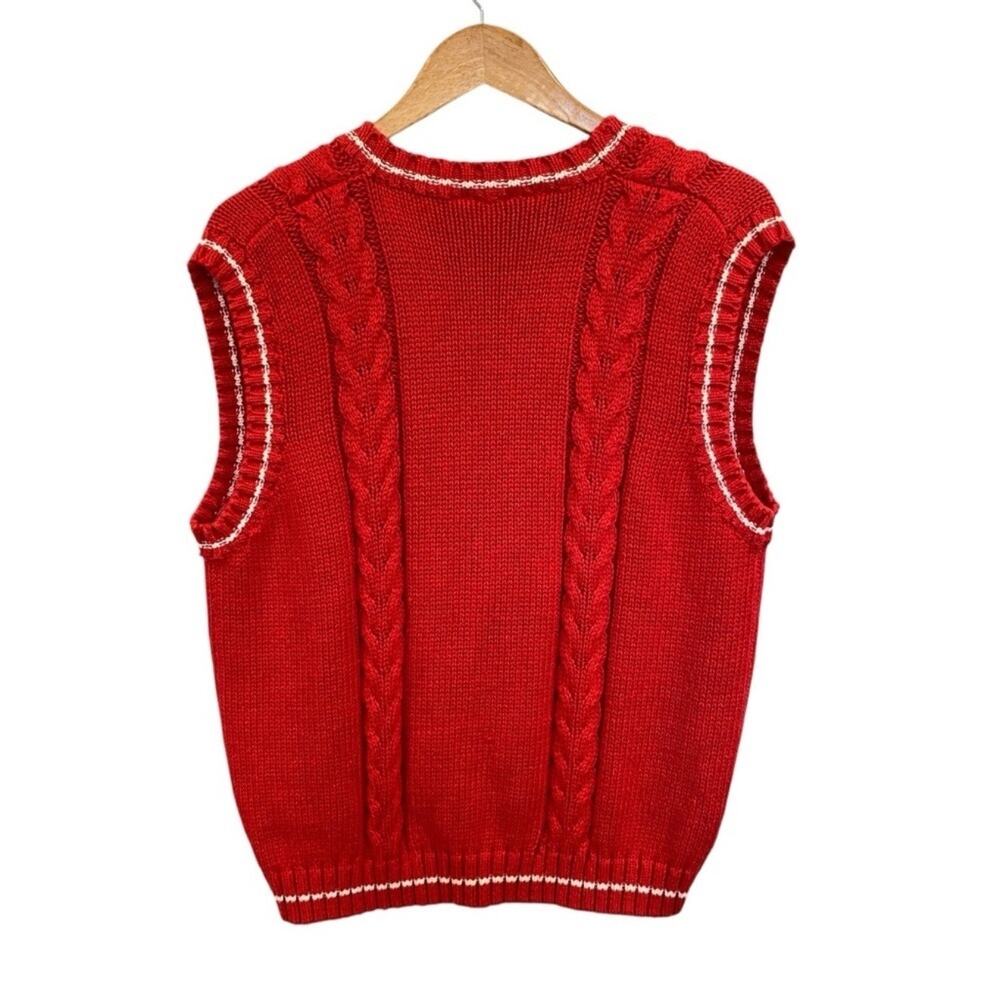 Vintage Catalina Red Cable Knit Cricket Sweater Vest XL 90s Preppy - Picture 5 of 6